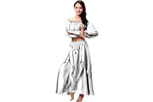 Grouptap Arabian womens belly dancer long sleeve indian Bollywood costume set outfit black/pink/white slit top pants ladies girls dancing