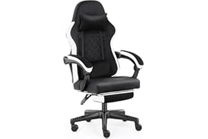 AUNEK Ergonomic Gaming Chair with Footrest, 140° Reclining High Back Gamer Chair with Lumbar and Neck Support for Adults, Swivel Office Chair with Adjustable Height Flannel Fabric