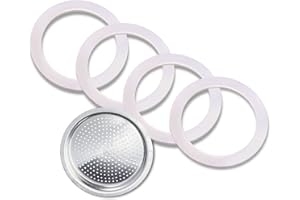 KITNISH 5Pcs Silicone Gasket Seal Ring Replacement Washer and Filters,Replacement Spare Food Grade Silicone (Better Than Rubber) Gasket Seal Ring for Moka Express DAMA Espresso Bialetti Etc (4 Cups)