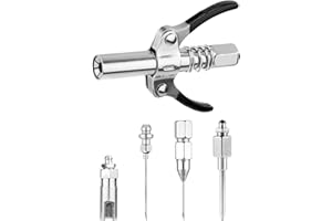 NQEUEPN Grease Gun Needle Nozzle Kit, 5pcs Needle Tip Grease Needle Dispenser Hardened Steel Grease Injector Double Handle Coupler Grease Injection Fitting Tool for Narrow Space & Deep Hole Metal