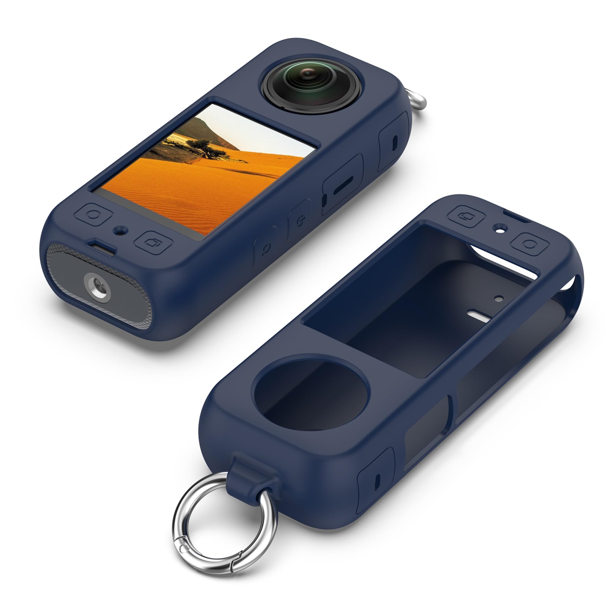 Wisely Cover with Ring Holder for Insta 360 X4 Silicone Case Anti-Scratch Silicone Skin Camera Cover for Insta 360 X4 Anti-Slip Snug-fit Silicone Housing - Navyblue (Not Include Insta360 X4)