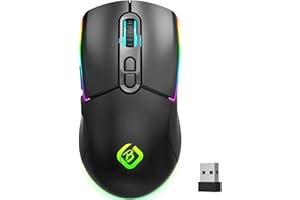 JYCSTE Kabellose Gaming Maus, Dual Mode 2.4GHz/Bluetooth 5.1 Maus Gaming, RGB LED Hintergrundbeleuchtung, Ergonomische Maus mit 6 Tasten, Wiederaufladbare Computer Maus für PC, Mac, Laptop (schwarz)