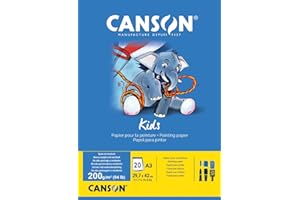 Canson Kids, Papel para pintar, Grando ligero, 200g, Encolados por el lado corto, A3-29,7x42cm, Blanco, 20 Hojas