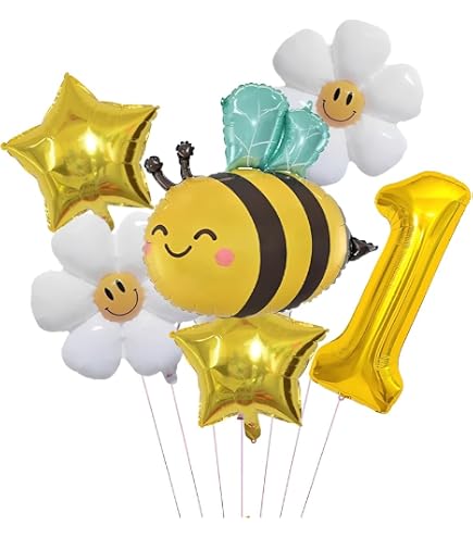 Finypa Palloncini In Alluminio Ape E Margherita - 10 Pezzi (3 Ape, 7 Margherite) Per Decorazioni Festa Compleanno, Baby Shower