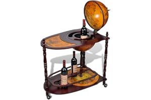 Tidyard Mueble Bar con Ruedas en Forma de Globo Terráqueo Estante de Botellas Botellero de Madera para Vino Licor Bebidas y Bebidas Decoración para Hogar Oficina 77x45x99cm