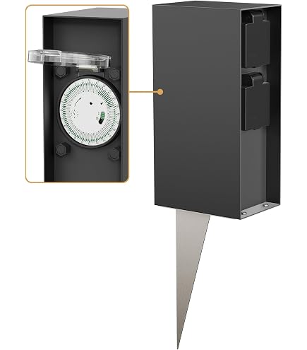 Colonne De Prises De Jardin POMI – 2 Prises IP44 Avec Piquet Et Câble 2m – Anthracite – 23cm