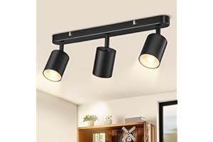 CANDLUC Spot Lights Ceiling, 3 Way Spotlight Ceiling Lights, Adjustable LED Ceiling Spotlight Bar with GU10 Socket, Black Light Fittings Indoor for Kitchen, Bedroom, Hallway, Living Room (Bulbs Not Included)