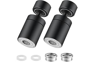 KATLKIU 2 Pezzi Aeratore Rubinetto 360° Girevole, Rompigetto con Doppia Modalità Getto (Bolla/Mist), Attacco Universale per Cucina e Bagno, Filtro Antischizzo Facile da Installare (nero)