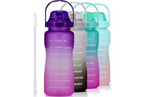 VENNERLI Drinking Water Bottle with Straw & Motivational Time Marker 2.2L BPA Free Leak proof Free Non-Toxic for Fitness,Gym and Outdoor Activity Sports Bottle 64oz (Purple Gradual Pink)