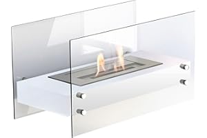 GLOW FIRE Falun Camino Etanolo da Tavolo | Fuoco da Tavolo Rettangolare, 7 Ore di Tempo di Combustione, Camino con grandi Fiamme | Fuoco Decorativo con Certificato TÜV, Bianco
