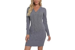 Vthereal Strickkleid Damen Pulloverkleid Winterkleid Langarm Mini Pullover Kleid Freizeitkleid Tops Casual