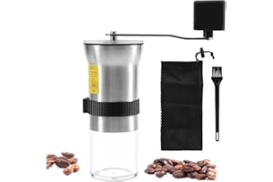 Veciado 304 Stainless Steel Manual Coffee Grinder, Cone Mill Suitable for Coffee Beans and Spices, 6 Levels of Adjustable Espresso Grinder, 25G Capacity, with Storage Bag and Cleaning Brush