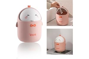 Silars Mini Papelera Escritorio, Papelera Oficina con Tapa Cubo Basura Pequeño con Forma de Pato, Papelera de Escritorio Portátil para Baño, Cocina, Oficina (Rosa)