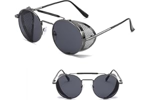 XOPOZON Unisex Retro Round Polarised Steampunk Sunglasses Men Side Shield Goggles Gothic Sun Glasses Women, UV400 Protection Matel Frame