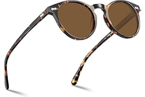 CARFIA męskie okulary przeciwsłoneczne z polaryzacją, okrągła oprawka, ochrona UV 400, styl retro, skórzane etui