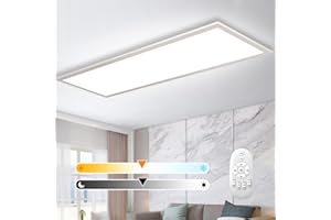 OMDEKOR Ściemniana lampa sufitowa LED 100 x 25 cm, panel sufitowy 28 W z pilotem i funkcją pamięci, pośrednie silne światło 2700K-6500K Ultra lampa do biura salonu kuchni