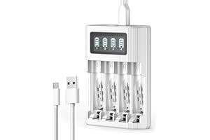 EBL FY-409 LCD Cargador de Pilas para Pilas Recargables AA AAA Ni-MH, Puerto Micro USB/Tipo C & 4 Ranuras Independientes