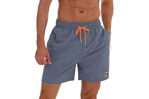 JustSun Mens Swim Shorts with Zip Pockets Mesh Lining Quick Dry Waterproof Swim Trunks