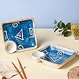 Nestasia Set of 2 Ceramic Chip and Dip Snack Plate with Dip Section | Microwave & Dishwasher Safe Starter Plates | Perfect for Fries, Momos, Sushi, Kebab (White & Blue)