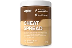 Vilgain Cheat Spread 300 g - 100% natural, high protein, creamy, palm oil free, gluten free, no added sugar, desserts & fitness lifestyle (300g, Chocolate bar with hazelnut cream)