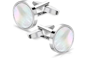 Ouligay Srebrne spinki do mankietów dla mężczyzn z masy perłowej, klasyczne okrągłe spinki do mankietów, zapięcie na klips i guziki, biznesowe lub formalne okazje, prezent dla mężczyzn