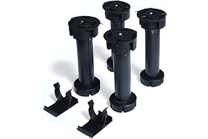 GTV 4X Kitchen Cabinet Plinth FEET Legs 150mm + 2 Clips - Black Carcase Unit Leg