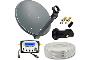 Premium X Camping Satelliten-Komplettanlage 45cm Satellitenschüssel Single LNB 10m Kabel F-Stecker TV Sat-Signalfinder