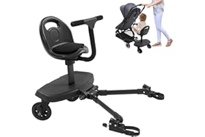 POYUJKYHR Buggy Board Für Alle Kinderwagen, Buggyboard Mit Sitz, 50Kg Trittbrett Mitfahrbrett Universal, 2-In-1 Kinderwagen Board Abnehmbarer Sitz Kiddy Board 360° Drehbare Stoßdämpfende Räder Für 2-6 Jahre