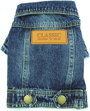 SMALLLEE LUCKY STORE Denim Jacket with Jumpsuit for Small Dog/Cat, Medium, Blue
