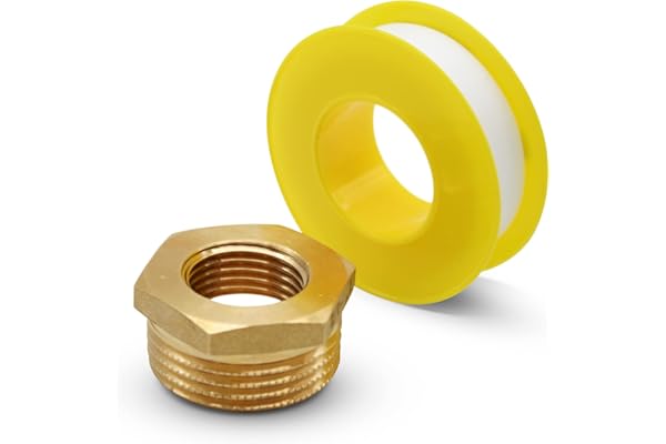 DOJA Barcelona | Reduction | Raccord Male 3/4"- Femelle 3/8" + Teflon Plomberie 12 * 12 * 0,075 | en Laiton | Reducteur Bague pour Tuyau Circulateur Chauffage, Flexible Douche, Bonde de Lavabo