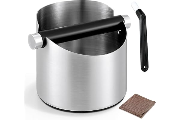 ISHEWUDU Kaffe Sumplåda med Borste, Rostfritt Stål Behållare för Kaffemalt - Liten Espresso Sumplåda, Halkfritt Fodral, Stor
