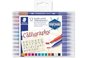 STAEDTLER 3005 TB12 Double-Ended Calligraphy Pen - Assorted Colours 12 Count (Pack of 1) Multicolor