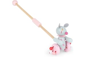 Mousehouse Gifts - Wooden Push Along Toy Mouse, Colourful Pull Along Walker for Baby Mice and Girls