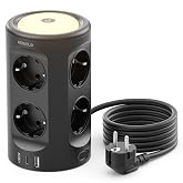 Tower Power Strips Sockets, USB Power Strip 8 AC Outlets and 3 USB, 2M Tower Sockets Vertical with Night Light and Switch, Po
