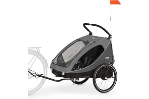 Hauck 2-in-1 515013 Cykelvagn, Grå, En Storlek | Barnvagn från 6 månader till 22 kg/120 cm/4 år med dragstång, flagga, bagageutrymme, vikbar, för cykel, e-cykel och pedelec