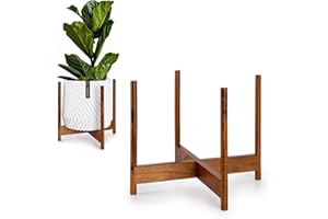 FOX & FERN Soporte Plantas Madera para Planta Interior y Exterior, Base para Macetero Alto, Robusto y Ajustable, Soporte para Macetas Hecho de Bambú y Fácil de Montar, Base para Maceta Ecológico