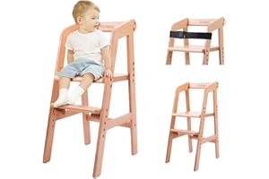 YOLEO hochstuhl, höhenverstellbarer Holzhochstuhl für kinder bis 12 Jahren, mitwachsender Buchenholz Babystuhl, Stuhl wächst mit dem Baby, zum Essen und Lernen (Natur)