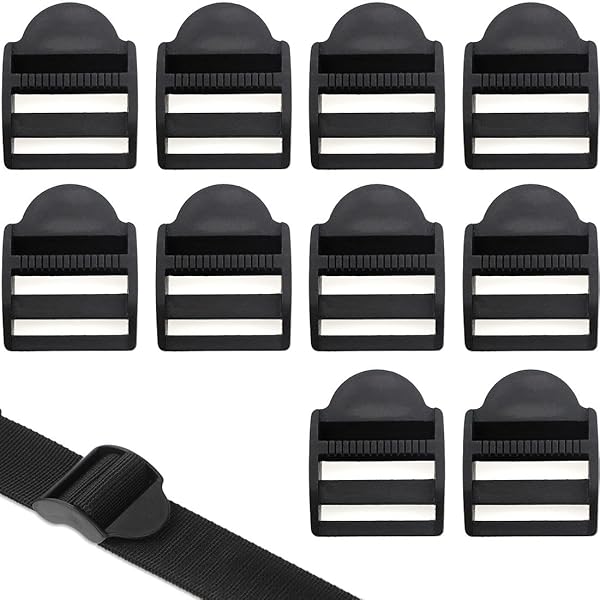 Lammcou Gespen riembandset, dubbel verstelbare kunststof steekgesp met 15 Tri-Glide Slides Clip voor rugzak, heupgordel, bagageriemen & doe-het-zelf, zwart, 20mm*2