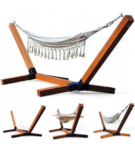 Support Hamac En Bois Naturel - Montage Rapide Sans Outils, Compact, Pour Jardin & Intérieur