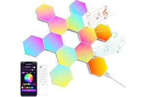 KANGTAIXIN Panneau LED Hexagonal Gaming Murale Lampe— 12pcs Smart Music Sync Deco Modulaires RGB Lights App&Télécommande Contrôle Gaming Setup Hexagone Creative Appliques Murales