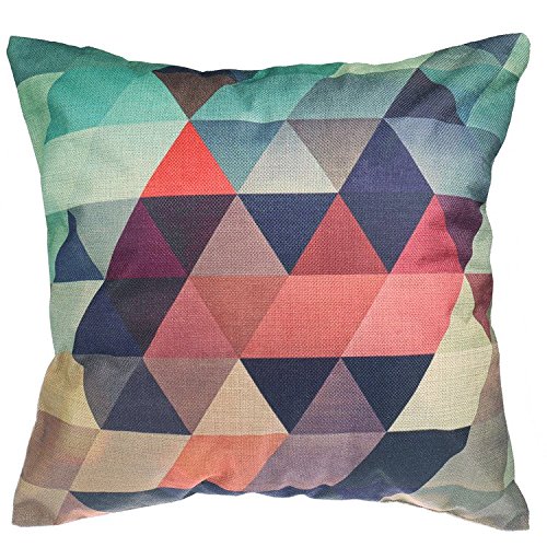 Luxbon Colorful Geometric Diamond Triangle Waves Cushion Cover Durable Cotton Linen Throw Pillow Case Home Decor 18"X18" 45x45cm