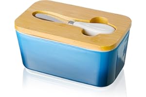 Beurrier en Porcelaine, Candiicap Boîte à Beurre avec Couvercle et Couteau à Beurre, Conteneur de Beurre avec Bague d'Étanchéité en Silicone pour Tous les Types de Beurre (Bleu Marine)