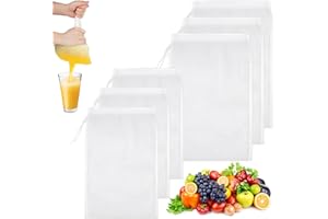 Annickee 6 Pcs Cheese Cloths for Straining, Reusable Cheesecloth Drawstring Bags, 20 x 30 cm und 24 x 36 cm Muslin Cloths for Cooking, Straining Bag, for Juice, Wine, Homebrew, Almond, Nut Milk, Soy