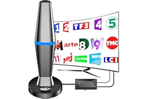 DGUPSP Antenne TV Intérieure Puissante TNT HD,Antenne TV Intérieur avec Amplificateur de Signal à Gain Élevé,Réception Longue Portée à 360°, Convient aux VHF UHF Chaînes Télévision Gratuites (Blue-V156)