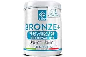 +LIFE Beta Carotene Complément Alimentaire Bronzage 120 Gélules PiùLife, Avec Antioxydants, Lycopène, Acide Hyaluronique, Melanine Accelerateur De Bronzage, Preparation Peau Soleil Naturel Et Intense