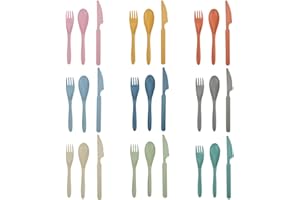 DIYJEP 27 Pieces Large Knives Forks and Spoons Cutlery Set, Reusable Plastic Cutlery Set for 9, Portable Camping Utensils Tableware for Party Lunch Travel School Work Picnic or Daily Use (9 Colors)