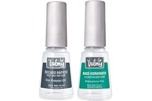 Valmy Base Hidratante y Secado Rápido para Uñas Tratamiento de Esmalte Fortalecedor con Keratina y Vitamina E y Top Coat para Brillo y Protección - 14 ml c/u