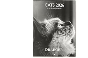 DRAEGER PARIS 1886 - Petit Calendrier mural 13x18 cm 2026 - Thème Chats Noir Et Blanc - 12 mois - Papier FSC - Illustrations détachables