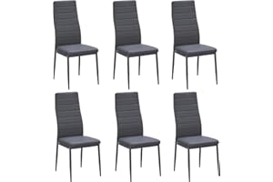 Stanew Set of 6 Modern Dining Chairs, Kitchen Chair Leather with Metal Legs and Foot Pads,Thick Padded Seats,Backrest Set.(Grey,6 Chairs)