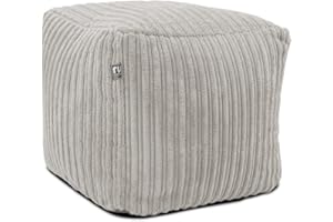 rucomfy Beanbags Corduroy Cube Footstool Bean Bag. Home Decor Accessories for Living Room, Lounge and Bedroom. Modern Furniture Square Pouffe. Machine Washable. 38 x 38 x 38cm (Platinum Grey)